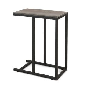 Mesa auxiliar en forma de C para sofá y cama de 64 cm, estructura de metal, gris