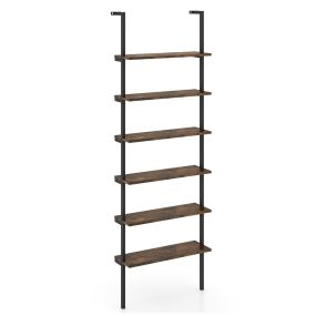 Estante en Forma de Escalera de 6 Niveles Estantería de Pared con Estructura Metálica Abierto para Oficina Casa Salón Cocina Marrón