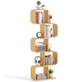 Libreria en Forma de S Estantería de Bambú con 5 Cubos Abiertos para Salon Dormitorio Oficina 61 x 23 x 166 cm Natural