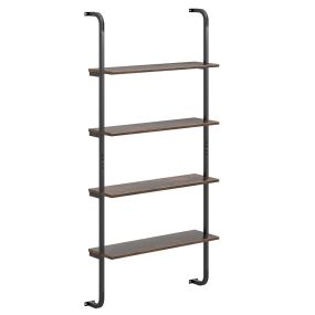Estantería de Pared Flotante de 4 Niveles Estantería Tipo Escalera Montaje en Pared Estante Flotante Marco de Metal 70 x 20,5 x 150 cm Marrón