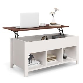 Mesa Baja de Madera Elevable Mesa Centro Mesita de Sofá Multifuncional con 3 Repisas Abiertas para Salón Blanco 105 x 52 x 49 cm