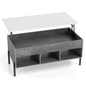 Mesa de Centro Elevable con Tablero Ajustable Amplio Compartimento Oculto y 3 Espacios Abiertos con Patas de Metal Gris