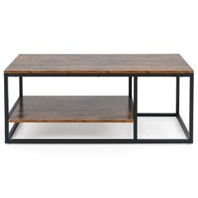 Mesa de centro industrial rectangular de 105 cm con estante y marco de metal marrón