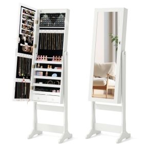 Armario de Joyería con Espejo de Cuerpo Entero y Luces LED 4 Ángulos de Inclinación Ajustables 41 x 37 x 146 cm-Blanco