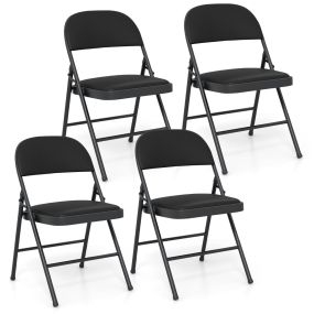 Juego de 4 Sillas Plegables con Estructura Metálica Silla de Jardín Silla de Camping de Cuero Sintético Sillas de Comedor Acolchadas Negro