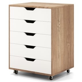 Cajonera Organizador con 5 Cajones Cajonera para Documentos con Ruedas Mesita de Noche para Casa Oficina 49 x 40 x 65 cm Natural