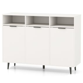 Aparador Buffet Armario de Almacenaje para Cocina con Estantes Ajustables Mueble de Bar con 3 Compartimentos y Puertas para Comedor Blanco