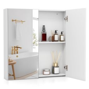 Armario de Pared para Baño 62 x 65 cm con Puertas Espejadas Dobles y Estante Ajustable Blanco