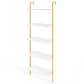 Estante de Escalera de 5 Niveles Librería Montada en la Pared con Marco Metálico Estantería Abierta Alta para Almacenaje Exhibición Blanco
