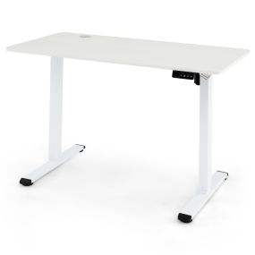 Escritorio eléctrico ajustable en altura ergonómico de pie y sentado con gancho para auriculares blanco
