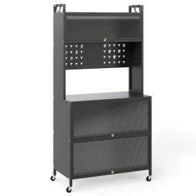 Estante de Cocina de 5 Niveles con Soporte para Microondas con Puertas Gabinete para Despensa con Ruedas Aparador para Comedor Gris