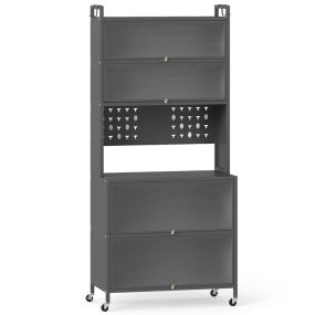 Armario de Cocina de 6 Niveles Armario Buffet con Estantes Puertas Abatibles Encimera para Microonda Estantería Aparador para Comedor Gris