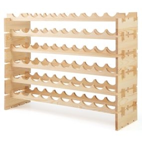 Estante Apilable para 60 Botellas de Vino Estante de Almacenamiento de Vino de 6 Niveles para Suelo Expositor para Cocina Bodega Bar Natural