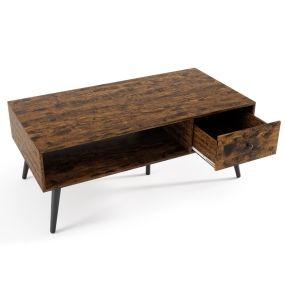 Mesa de Centro con Cajón y Compartimento Abierto Mesa de Café Mesa Auxiliar para Salón Dormitorio Recepción 109 x 55 x 39,5 cm Marrón