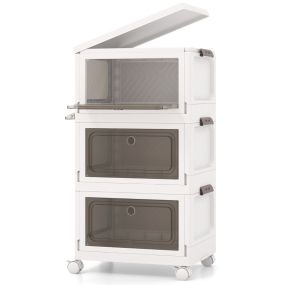 Juego de 3 Cubos de Almacenamiento Apilables con Tapa 75L Contenedores de Plástico Plegables con 2 Aperturas Plegables con Ruedas