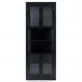 Armario de Esquina Alto de 6 Niveles con Puertas de Cristal y Estantes Ajustables en 3 Posiciones para Cocina Estudio 66 x 35 x 171cm Negro