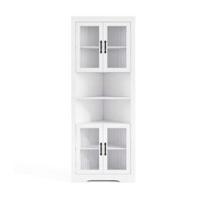 Armario de Esquina Alto de 6 Niveles con Puertas de Cristal y Estantes Ajustables en 3 Posiciones para Cocina Estudio 66 x 35 x 171cm Blanco