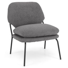 Silla de Ocio sin Brazos Silla Tapizada en Tela de Forro Polar con Respaldo Alto Cojines Gruesos Patas Metálicas para Salón Dormitorio Gris