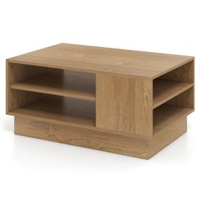 Mesa de Centro Moderna Rectangular con 2 Estantes Abiertos Mesa Auxiliar para Sala de Estar Sala de Recepción 86 x 56 x 41 cm Natural