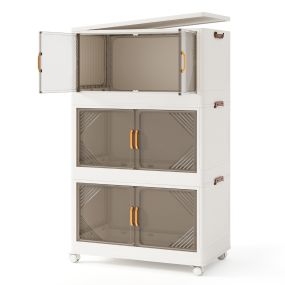 Cajas de Almacenamiento 213 L con Tapa Contenedores Apilables con Ruedas y Puertas Organizador Plegable para Dormitorio Blanco