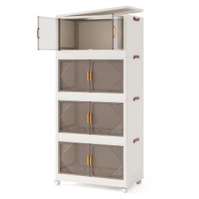 Cajas de Almacenamiento 284 L con Tapa Contenedores Apilables con Ruedas y Puertas Organizador Plegable para Dormitorio Blanco