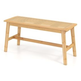 100 cm Banco de Comedor de Bambú con Asiento de Ratán Tejido a Mano Otomana de Entrada de Madera Banco de Mesa de Cocina de Estilo Natural