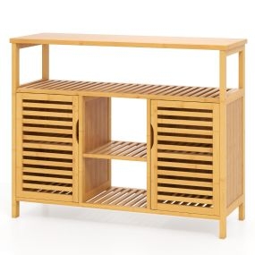 Armario de Baño de Bambú con 2 Puertas y Estantes Mueble de Almacenamiento Independiente para Salón Entrada 100 x 35 x 80 cm Natural
