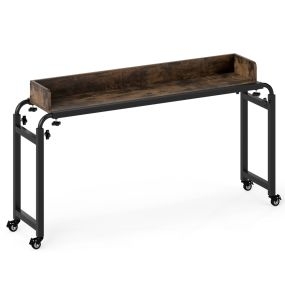 Escritorio con Ruedas para Cama con Altura y Longitud Ajustables Mesa con Ruedas para Ordenador con Marco Metálico Carro Marrón y Negro