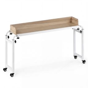 Escritorio con ruedas para cama ajustable en altura y longitud, mesa para ordenador con marco metálico natural