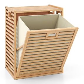 Cesta de Bambú de 68 L con Contenedor de Tela Extraíble y Plegable 50 x 35 x 64 cm Natural