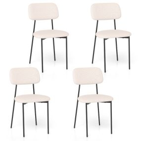Juego de 4 Sillas de Comedor Modernas Tapizadas en Lino con Patas Metálicas Asiento Acolchado y Respaldo Curvado Beige