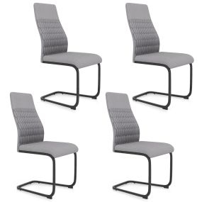 Set de 4 Sillas de Comedor Modernas con Respaldo Alto Inclinable Base Metálica en Forma de U Asiento y Respaldo Acolchados Gris