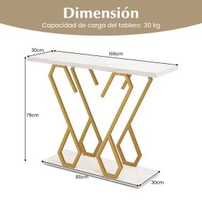 Set de 2 Piezas Mesa Café Redonda 2 Niveles 80cm Almacenaje y Mesa Consola Mármol Artificial con Almohadillas Ajustables para Pasillo Blanco