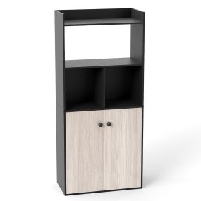 Armario de Almacenaje de 5 Niveles con Estantes Abiertos y Puertas para Dormitorio Sala de Estar u Oficina Negro