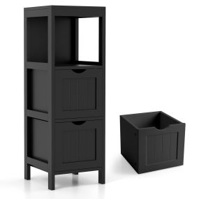 Armario de Suelo para Baño Cajonera de Almacenamiento Independiente con 2 Cajones Extraíbles Estrecho Lateral 30 x 30 x 89 cm Negro
