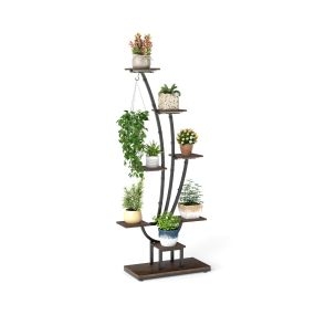 Soporte para Plantas de Interior con Luces Estante de Metal de 8 Niveles con Gancho para Estar Oficina 67 x 30 x 156 cm Marrón y Negro