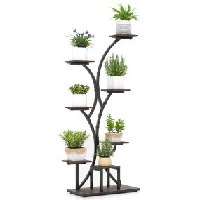 Soporte de 8 Niveles para Plantas con Luces de Crecimiento Ajustables y Temporizador para Balcón Estar 67 x 30 x 146 cm Marrón y Negro