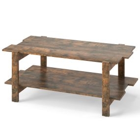 Mesa de Centro de 2 Niveles Mesa de Café de Madera con Estante de Almacenamiento Mesa Auxiliar Rectangular para Sala de Estar Marrón