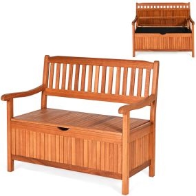 Banco Contenedor de Madera para Exterior Banco con Revestimiento Interno Removible para Patio Jardín Balcón Salón 107 x 59 x 90 cm Teca