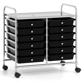 Carrito Auxiliar con Ruedas Carrito de Almacenamiento con 12 Cajones Extraíbles Organizador con Mangos para Cocina 64 x 38 x 62 cm Negro