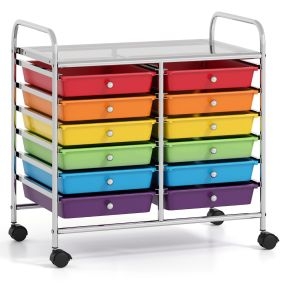 Carrito auxiliar con ruedas y 12 cajones extraíbles 64 x 38 x 62 cm multicolor