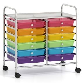 Carrito Auxiliar con Ruedas Carrito de Almacenamiento con 12 Cajones Extraíbles Organizador con Mangos para Cocina 64 x 38 x 62 cm Multicolor 2