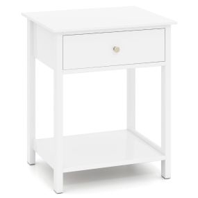 Mesita de Noche con Cajón Estante Abierto Amplia Superficie de Trabajo Patas Antideslizantes para Salón Estudio 48 x 40 x 58 cm Blanco