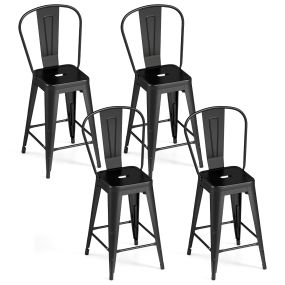 Taburete de bar con respaldo alto de metal resistente juego de 4 negro 45,5 x 44,5 x 103 cm