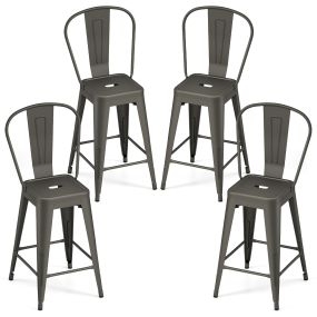 Juego de 4 taburetes de bar metálicos con respaldo apilables 44,5 x 45,5 x 103 cm gunmetal