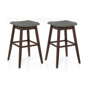 Juego de 2 Taburetes de Bar Giratorios 360° con Asiento Acolchado Reposapiés y Patas de Madera de Caucho 50 x 50 x 76 cm Marrón Oscuro