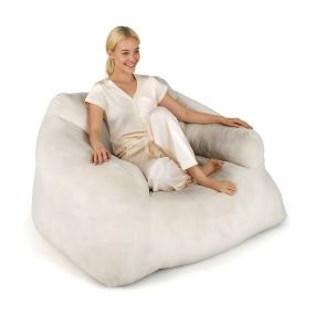 Sillón Sofá Perezoso de Felpa con Fondo Antideslizante Relleno de Esponja Elástica para Estar Dormitorio 124 x 110 x 68 cm Beige