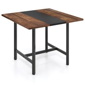 Mesa de conferencias cuadrada industrial con tablero grueso para 4 personas marrón rústico y negro