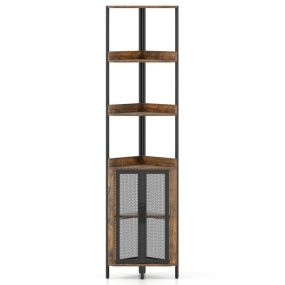Estante Esquinero de 6 Niveles Librero Esquinero con Gabinete Estantería Industrial con Puertas Estante Independiente para Plantas Marrón