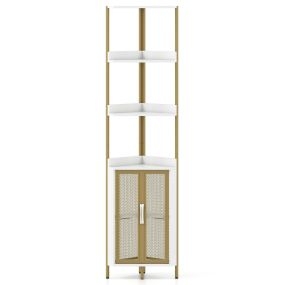 Estante Esquinero de 6 Niveles Librero Esquinero con Gabinete Estantería Industrial con Puertas Estante Independiente para Plantas Blanco